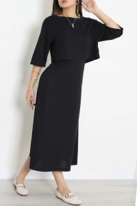 Örme Modal İçli Dışlı Elbise Takım Siyah - 71333.1567.