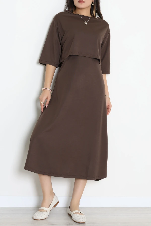 Örme Modal İçli Dışlı Elbise Takım Acıkahve - 71333.1567.