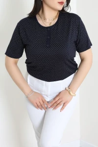 Puantiyeli Viskon Büyük Beden Bluz Lacivert - 71466.2080.