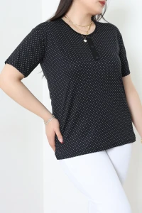 Puantiyeli Viskon Büyük Beden Bluz Siyah - 71466.2080.