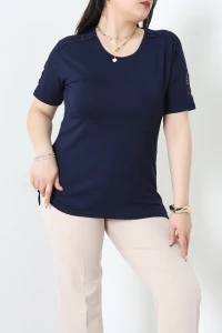 Dantel Detay Büyük Beden Viskon Bluz Lacivert - 71467.2080.