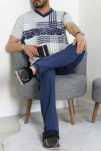 Süprem V Yaka Kısa Kollu Erkek Pijama Takımı Lacigri - 71487.1838.