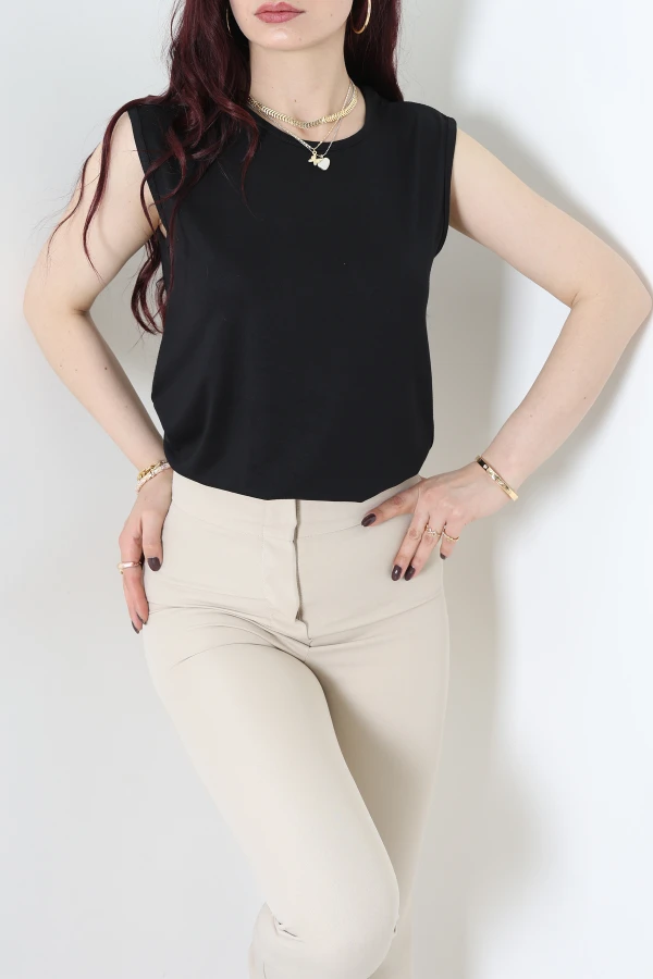 Bisiklet Yaka Sıfır Kollu Viskon Bluz Siyah - 71487.599.