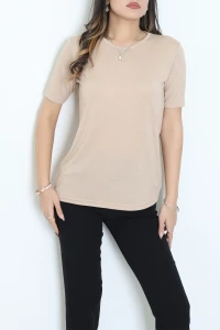 Bisiklet Yaka Kısa Kollu Viskon Bluz Bej - 71488.599.
