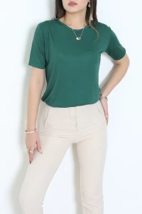 Bisiklet Yaka Kısa Kollu Viskon Bluz Zümrüt - 71488.599.