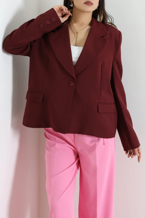 Astarlı Oversize Blazer Ceket Bordo - 8136.1437.