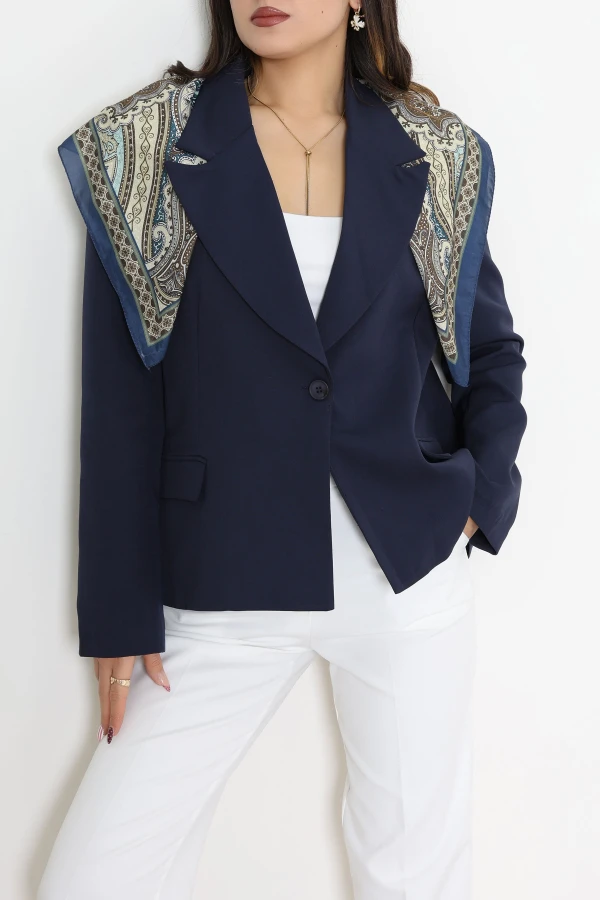 Astarlı Oversize Blazer Ceket Lacivert - 8136.1437.