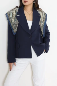 Astarlı Oversize Blazer Ceket Lacivert - 8136.1437.