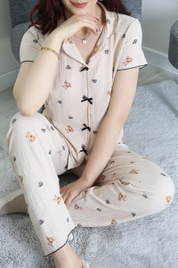 Bürümcük Fiyonklu Pijama Takımı Bej - 159.1287.