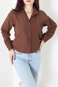 Terikoton Oversize Gömlek Kahve - 30829.1949.