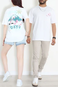 Baskılı Ünisex Kompakt Penye Tişört Beyaz - 55149.1872.