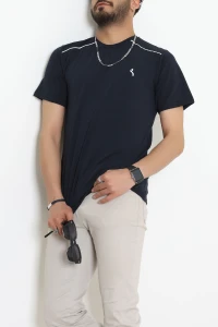 Likralı Penye Biye Detaylı Erkek Tişört Koyulaci - 71171.2087.