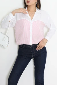 Çizgi Desen Terikoton Gömlek Pembe - 32535.2111.