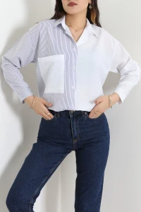 Çizgi Desen Terikoton Gömlek İndigo - 32568.2111.