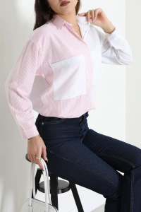 Çizgi Desen Terikoton Gömlek Pembe - 32568.2111.