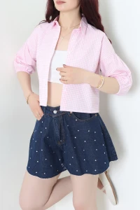 Poplin Kumaş Kareli Gömlek Pembe - 44021.2131.