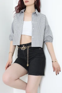 Poplin Kumaş Kareli Gömlek Siyah - 44021.2131.