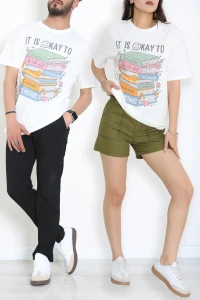 Baskılı Ünisex Kompakt Penye Tişört Ekrumint - 55149.1872.