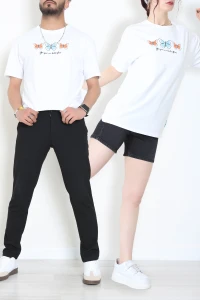 Baskılı Ünisex Kompakt Penye Tişört Beyazturuncu - 55149.1872.