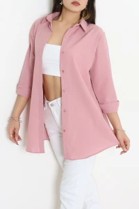 Teri Koton Gizli Düğmeli Kadın Gömlek Tunik Gülkurusu - 90112.1949.