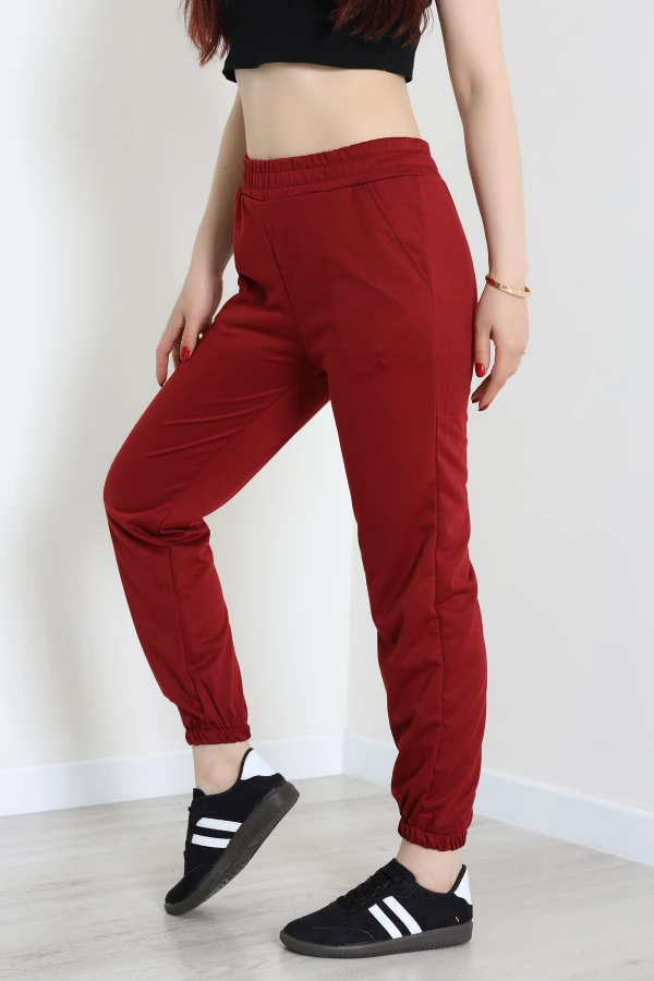 İki İplik Paça Lastikli Eşofman Altı Bordo - 20164.1878.