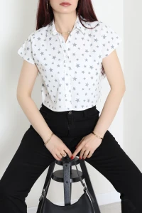 Yıldız Desenli Poplin Gömlek Beyaz - 44020.2131.
