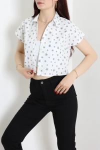 Yıldız Desenli Poplin Gömlek Beyaz - 44020.2131.