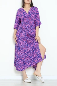 Kruvaze Yaka Desenli Elbise Pembesaks - 707.1247.