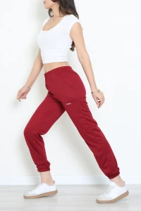 Baskılı 2 İplik Paça Lastikli Eşofman Altı Bordo - 30066.1878.