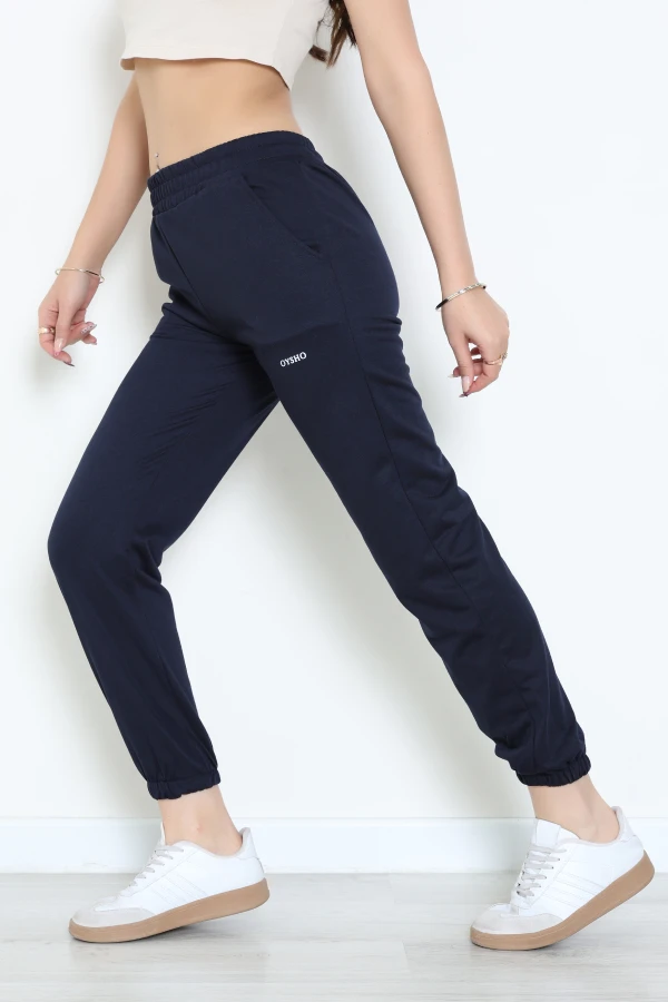 Baskılı 2 İplik Paça Lastikli Eşofman Altı Lacivert - 30066.1878.