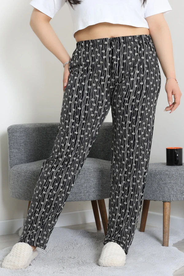 Viskon Büyük Beden Pijama Altı Siyahçiçek - 52330.1731.