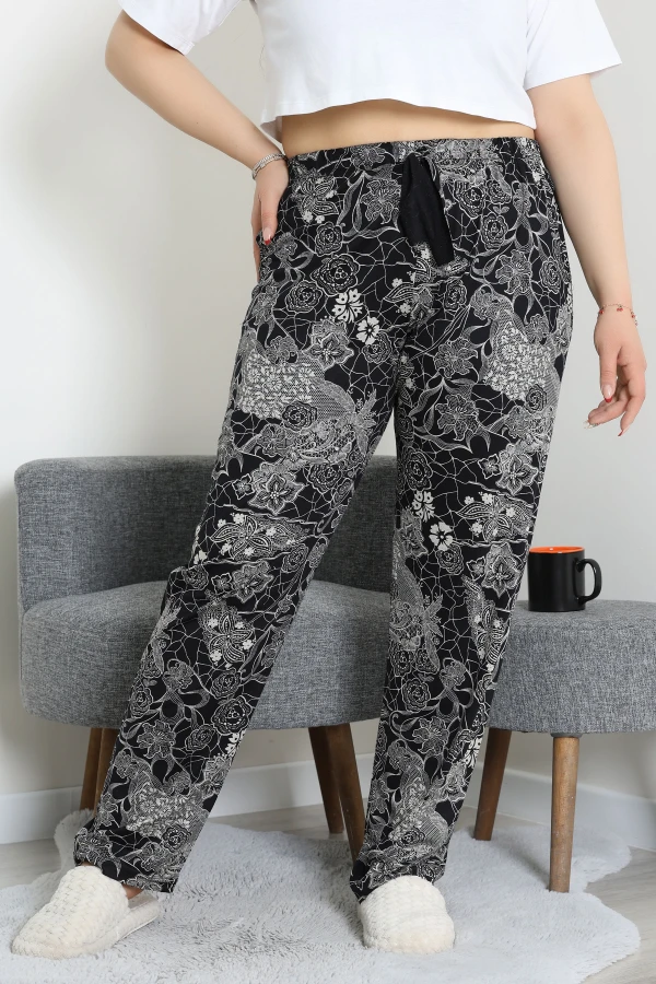 Viskon Büyük Beden Pijama Altı Siyahdesenli - 52330.1731.