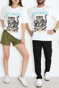 Baskılı Ünisex Kompakt Penye Tişört Ekrusiyah - 55149.1872.