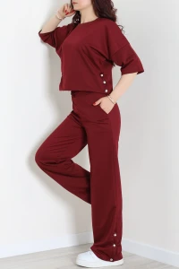 İki İplik Çıtçıt Detaylı Eşofman Takımı Bordo - 43964.1857.