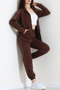 Biyeli İki İplik Eşofman Takımı Kahve - 50954.1878.