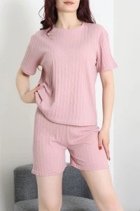 Fitilli Kumaş Şortlu Pijama Takımı Pudra - 52301.1567.