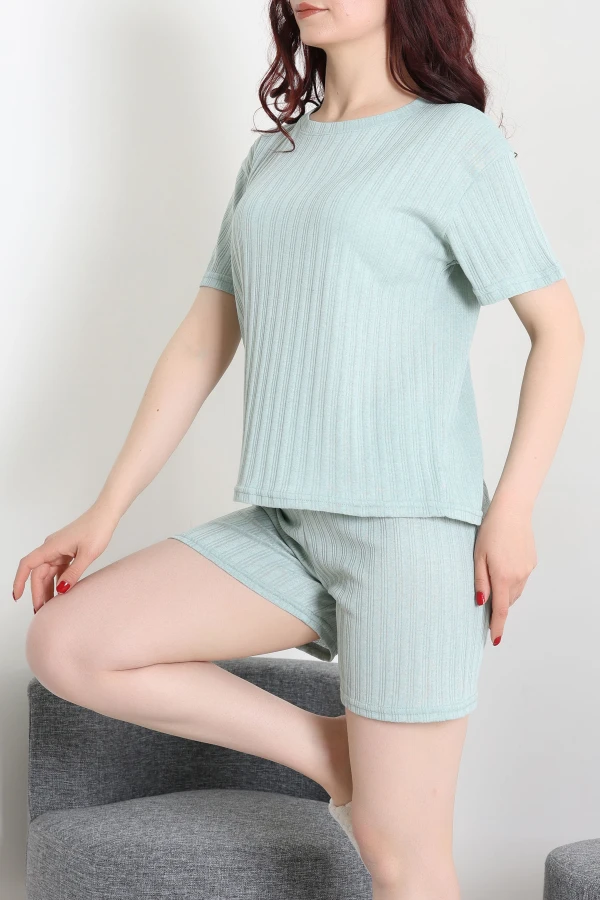 Fitilli Kumaş Şortlu Pijama Takımı Mint - 52301.1567.