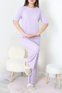 Fitilli Kumaş Pijama Takımı Lila - 52302.1567.