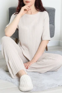 Fitilli Kumaş Pijama Takımı Bej - 52302.1567.