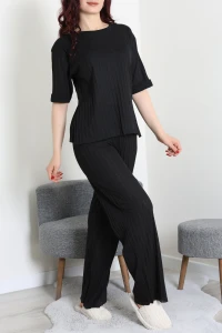 Fitilli Kumaş Pijama Takımı Siyah - 52302.1567.