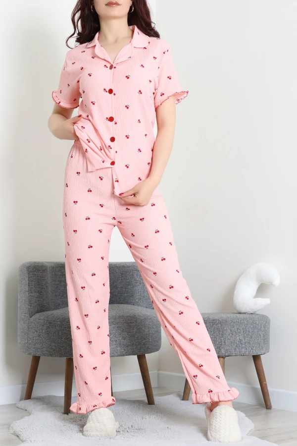 Bürümcük Fırfırlı Pijama Takımı Somon - 52316.1048.