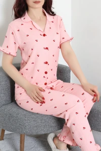 Bürümcük Fırfırlı Pijama Takımı Somon - 52316.1048.