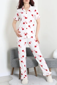 Bürümcük Fırfırlı Pijama Takımı Beyazkırmızı - 52316.1048.
