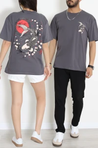 Baskılı Ünisex Kompakt Penye Tişört Füme - 55149.1872.