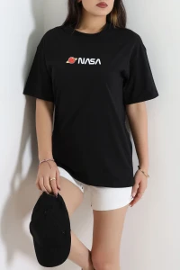 Baskılı Ünisex Kompakt Penye Tişört Siyah - 55149.1872.