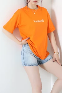 Baskılı Ünisex Kompakt Penye Tişört Turuncu - 55149.1872.