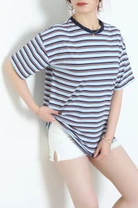 Baskılı Ünisex Kompakt Penye Tişört Açıkmavi - 55149.1872.