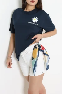 Baskılı Ünisex Kompakt Penye Tişört Laciçiçekli - 55149.1872.