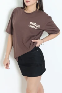 Baskılı Ünisex Kompakt Penye Tişört Kahvekrem - 55149.1872.