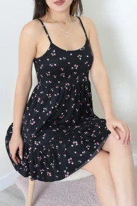 Milan Askılı Gecelik Elbise Siyahçiçek - 70183.1857.